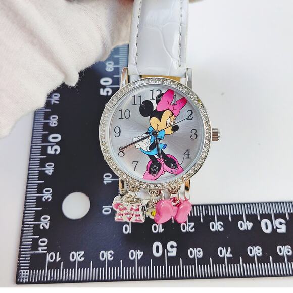 Disney Minnie Mouse Charm Watch Silver Round Pink Bow NIB - Picture 5 of 8